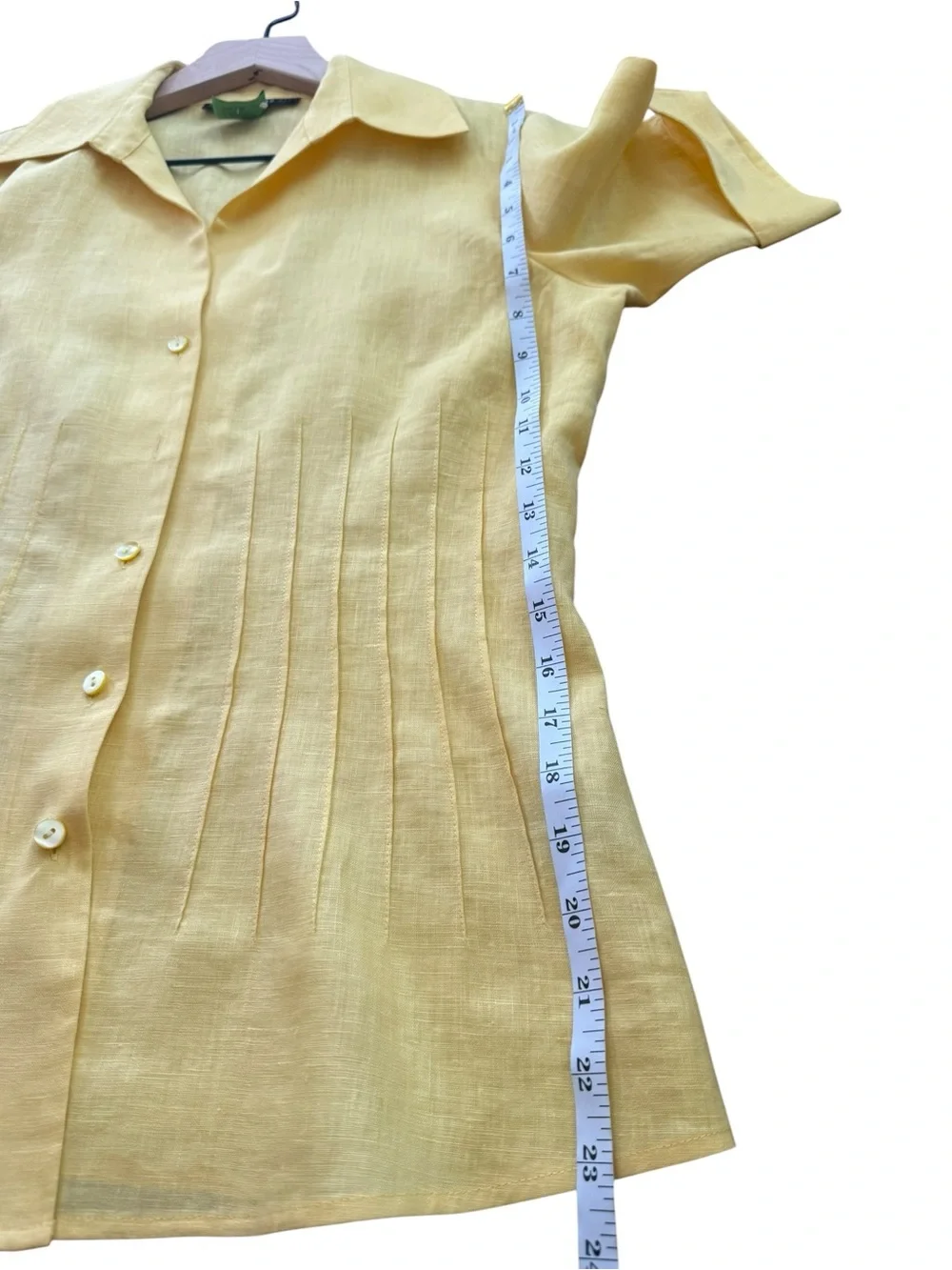 Lafayette 148 100% Linen Pleated Button Down Yellow Collared Blouse Sz 6 *stain - Picture 4 of 10